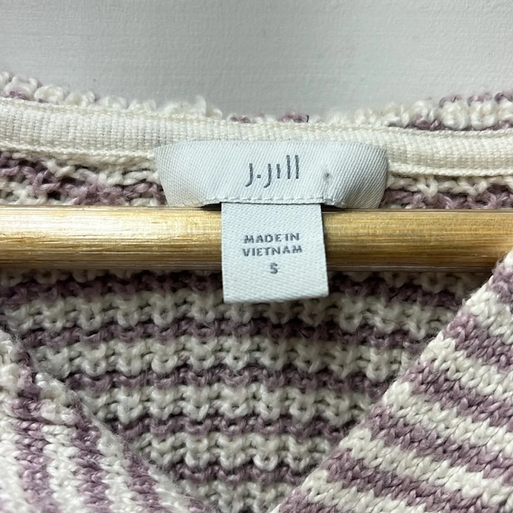 J Jill Purple White Stripe Knit Hooded Sweater- S - Picture 3 of 5